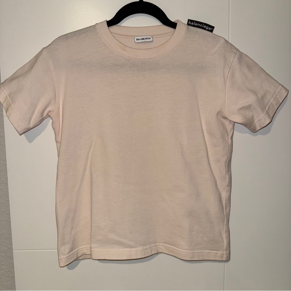 Balenciaga Women’s Logo Crewneck Light Pink Cotton Short Sleeve T-Shirt Medium